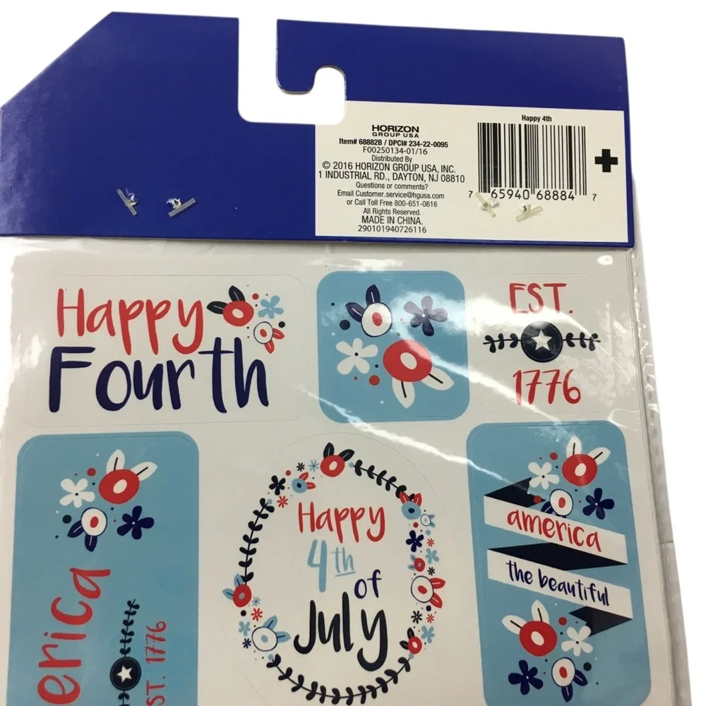 America Patriotic July 4th Stars Stripes Floral Stickers 8 Sheets 128 Total NEW